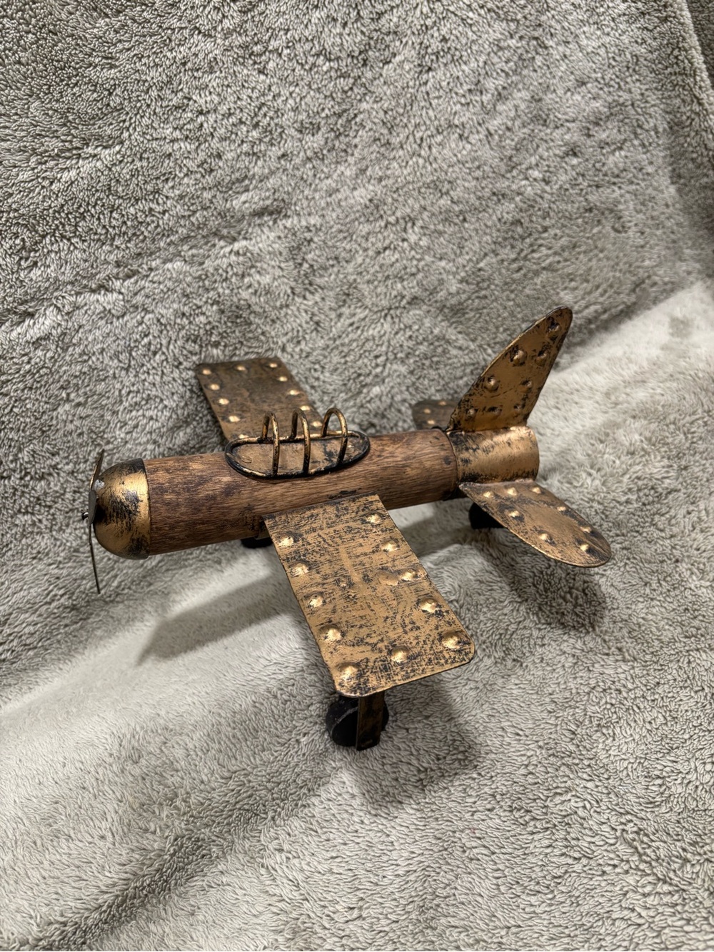 Rustic Metal & Wood Airplane Decor - Bronze Finish